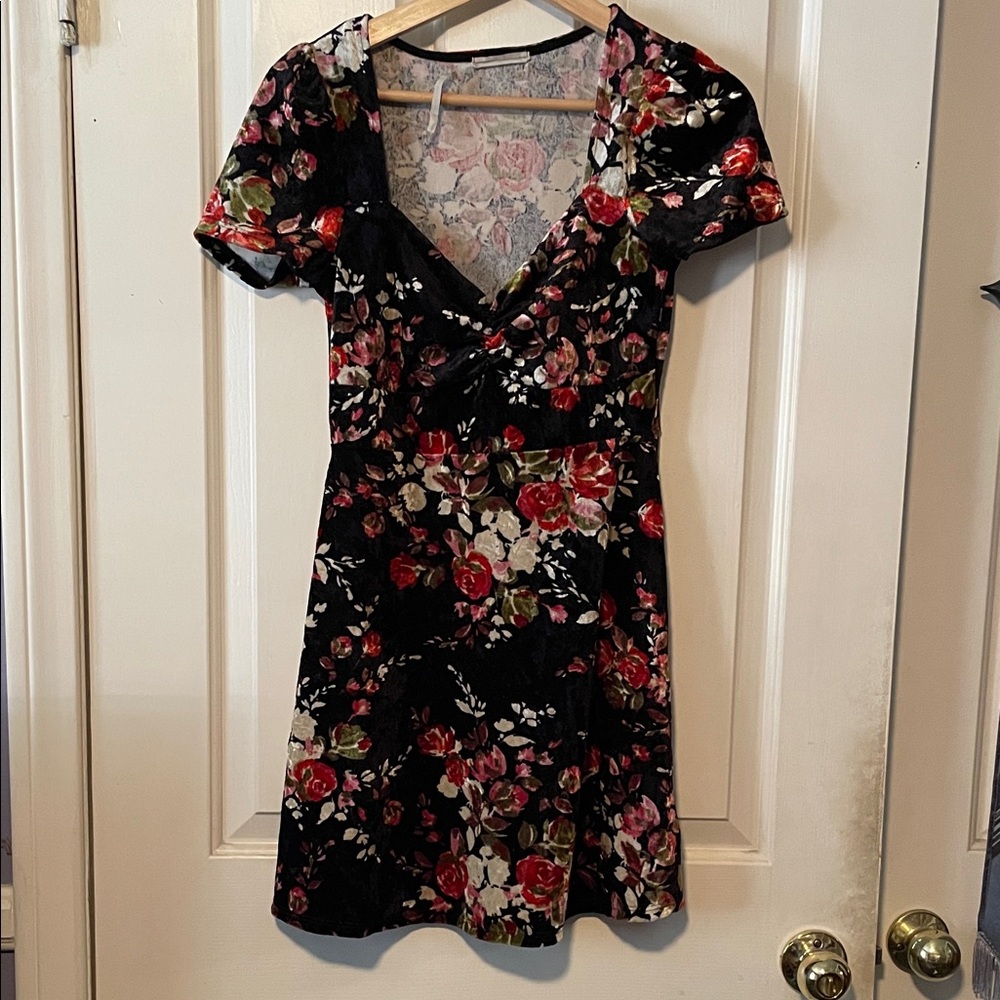 Black Velvet Floral Mini Dress